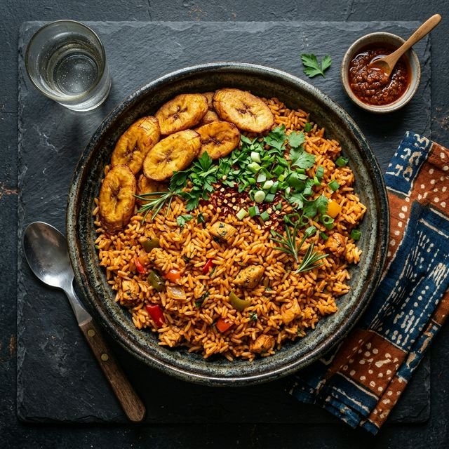 West African jollof rice with grilled meats